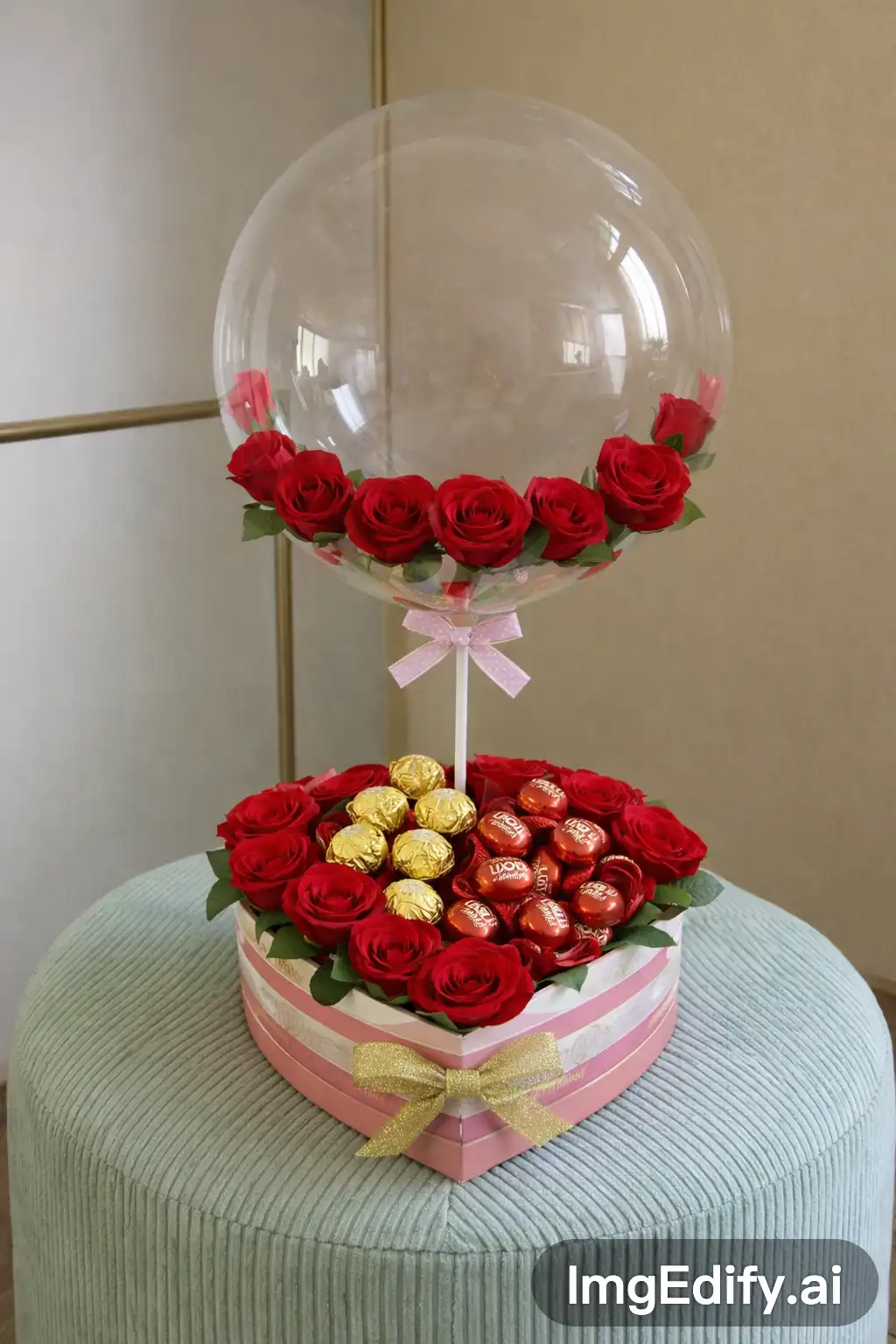 A pink and white stripes heart b