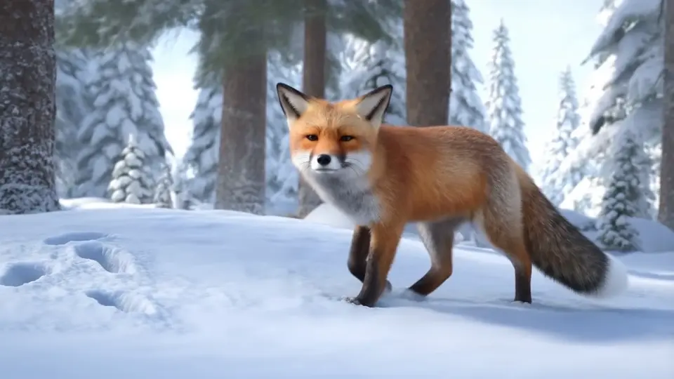 Fox in the first snow, generated with Hailuo 2.3