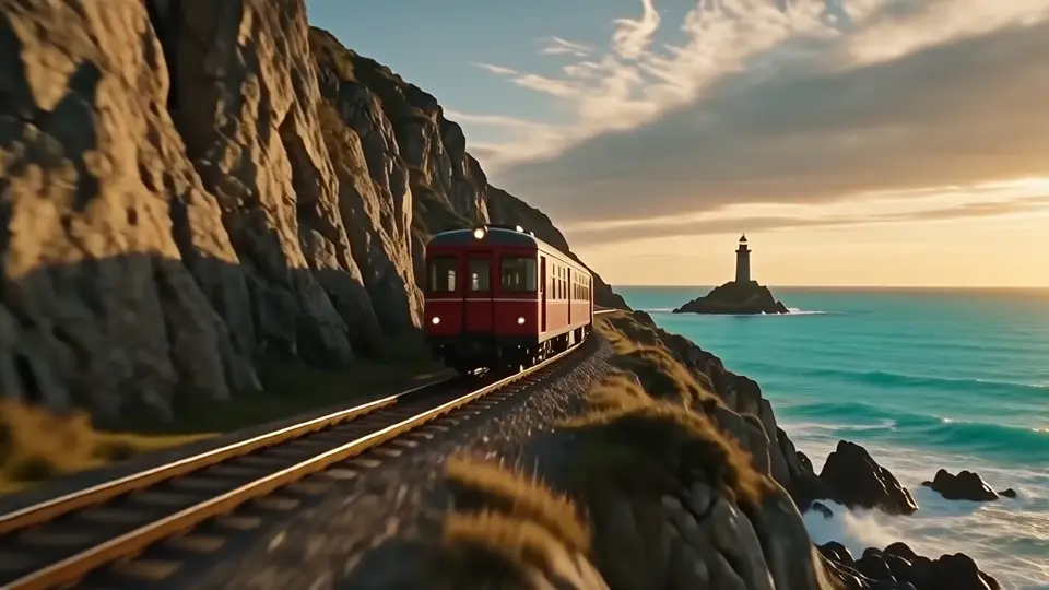 Coastal train journey, generated with Wan 2.6